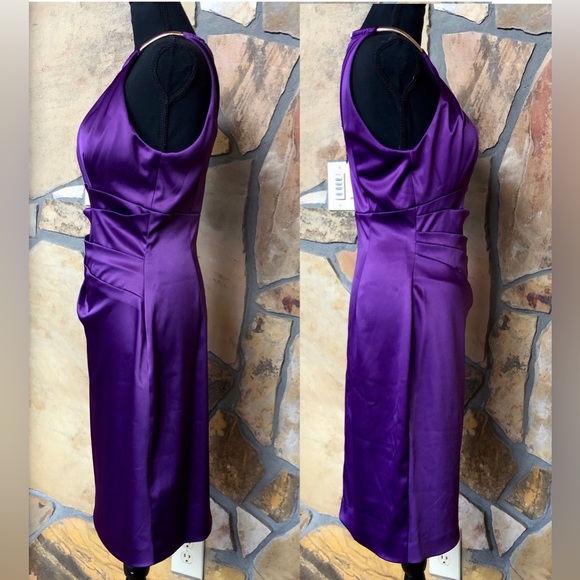 Eliza J Chain Strap Pleated Cocktail Dress Purple (8) - Picture 4 of 17